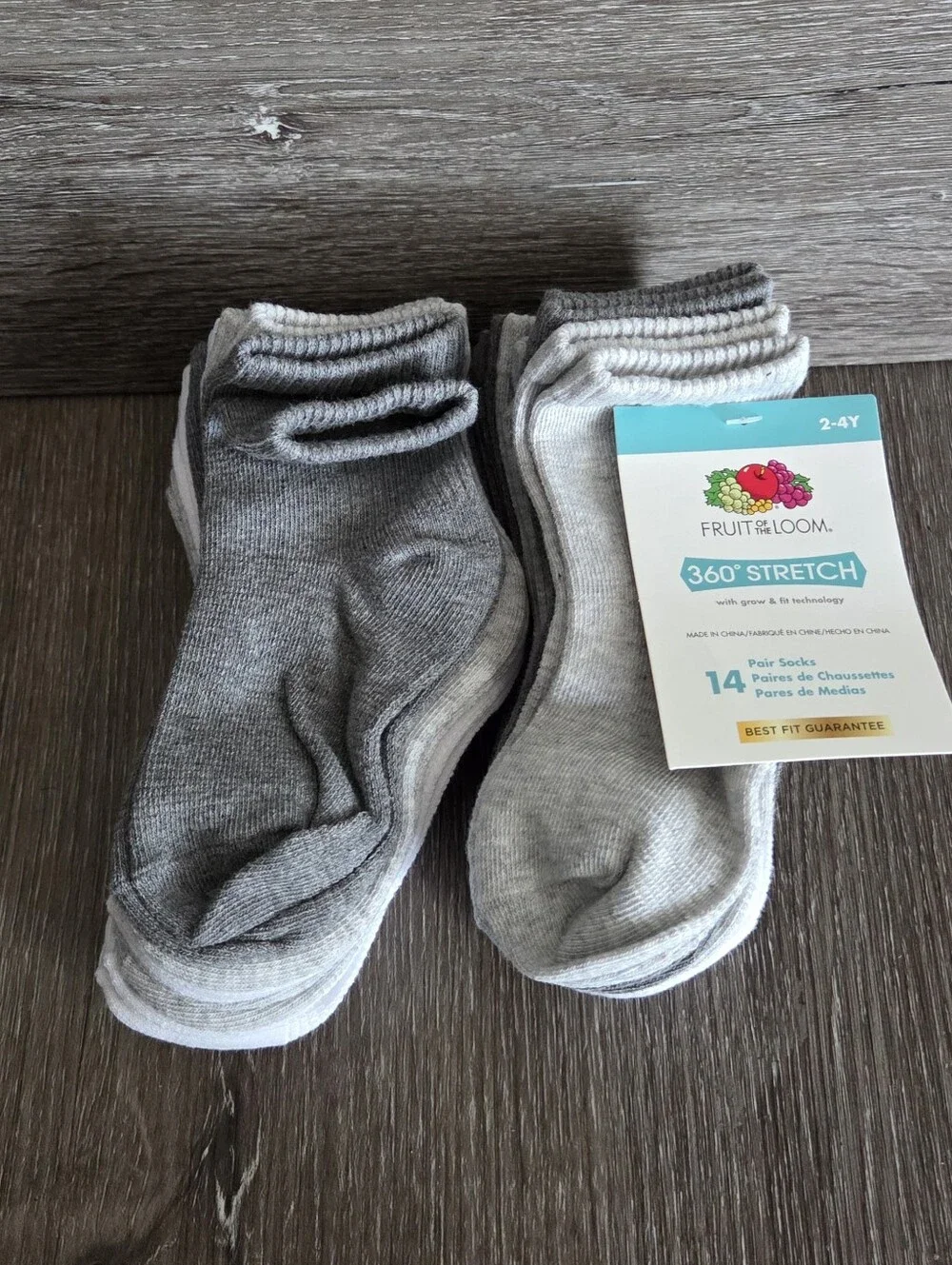 Fruit of the Loom Gray & White Ankle Socks 14-Pack - 2 to 4 Years